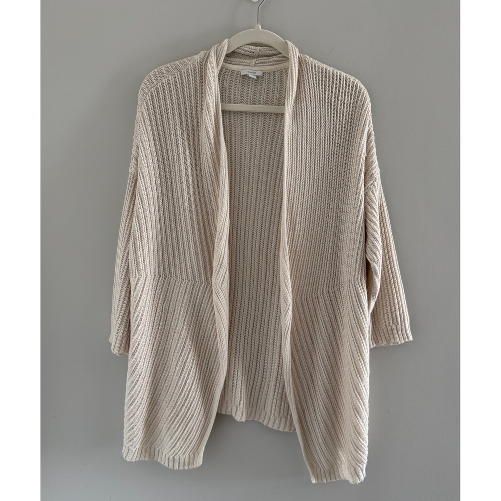 Pure Jill J. Jill Cream Ribbed Knit Open Cardigan Sweater Longline S Cozy Travel